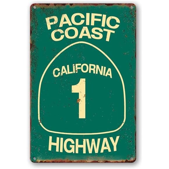 Vintage Metal Tin Sign Pacific Coast Highway Signs California Decor - Picture 8 of 8